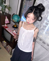 (3color) Shirring Openwork Knit Camisole