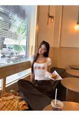 Hazelnut pintuck wide cotton casual pants