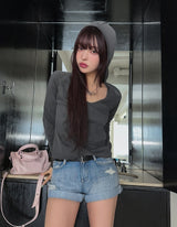 Tani Damage Roll-Up Denim Shorts