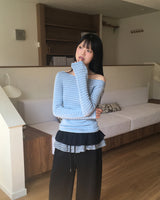 ガビルストライプオフショルダーティーシャツ