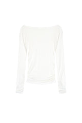 Muse One-Shoulder Shirring Top, White