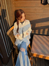 Tassel tweed loose fit no-collar jacket
