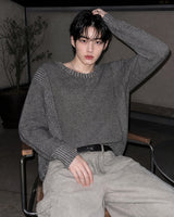 (UNISEX) ツートーン ラウンド ニット