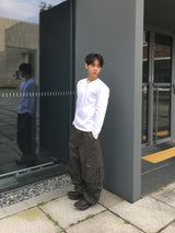 チェッカーベーシッククロップカットアウトロングスリーブ3C