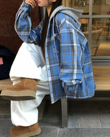 [ORIGINAL] Plain Hooded Check Shirt