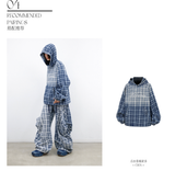 RELABEL (Gemeng) フラワーバルーンチェックプリントドレープルーズフィットリンクルウォッシュドデニム