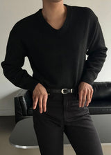 [Unisex] ベーシックVネッククロップニット(8color)