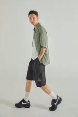 LOGO POINT NYLON CARGO HALF PANTS - BLACK