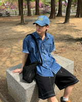 Parallel denim short sleeve shirt