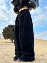 (LUXURIOUS VELVET💎/NOT CHEAP)ツープレートベルベットストリングカーゴゴムパンツ