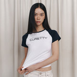 CコントラストラグランスリムTシャツ - ネイビー