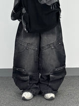 overlap denim pocket pants