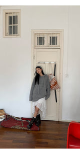 wool gray hood oversized fit knitwear