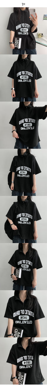 [H&L] Motanorak Half Zip-Up Short Sleeve T-Shirt