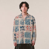ethnic paisley open collar shirt_blue
