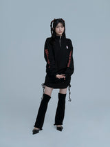 【HOSHITANI MIKURU 2-Piece Set】Half zip sweat tops - red & ivory
