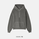 Fleece Henley Neck Pigment Hoodie