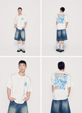 [24SS] クレヨンスリーベアアートワーク半袖Tシャツ　クリーム