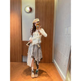 Silk Ruffle Hem Mix Mesh Flower Embroidery Top