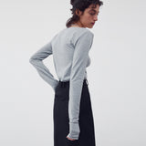 シャーリングドレープ長袖トップ MELANGE GRAY