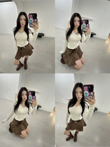 Ivory V-neck Lace Long-sleeved T-shirt