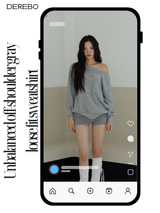 Unbalanced off-shoulder gray loose fit sweatshirt