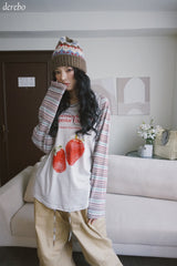 Checkered layered wide banding pants