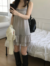 Pintuck Frill Mini Dress (2 colors)
