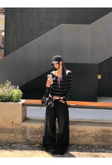 Pink strap striped striped long-sleeved t-shirt