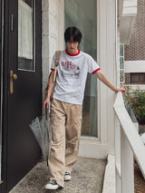 ドレーププリントリンガーハーフスリーブTシャツ