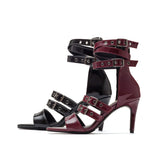 Buckle Strap Sandal Heel(Burgundy)