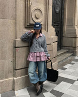 Blush Flare Check Shirt Dress