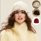 Lovely lace flower pattern handmade knit cap
