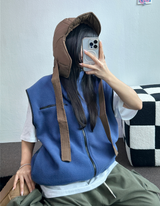 フリースレイヤードベストジップアップ💚💙🖤🧡4COLOR