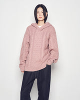 25FW ローゲージケーブルニットフーディー フーディーピンク