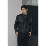 エッセンシャルクラックレザーバイカージャケット(Black)