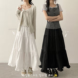 Frilled tiered elastic long skirt