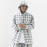 リラックスレザーオーナメントフーディーチェックロングシャツ MSFST002-BK
