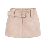 Suede Buckle Belt Mini Skirt