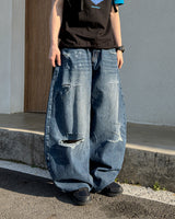 Part Blue Wash Distressed Denim