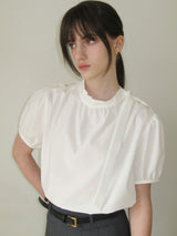Triple Button Tie Short-Sleeved Blouse ( 2 colors )