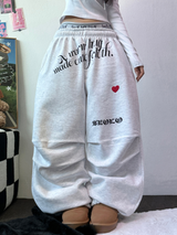 ハートタトゥー💕🖤ピンタックワイドパラシュートジョガーパンツ 🤍🖤🩷3カラー
