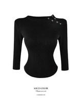Rib Snap Three-Quarter Sleeve Top (2color)