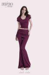 Liiv short-sleeve cap training shirring pants set (LONG PANTS)