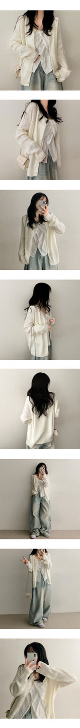 Dub Color Raglan Knit Cardigan