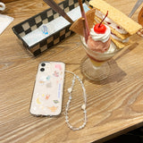 ROSE Blend Crystal Beaded Strap White / Gift Bag Phone Charm Flower