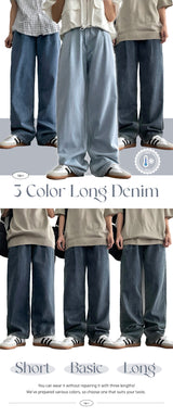 [Short, Basic, Long] [S–3XL] [Summer Long Pants!] Back-banding Purin Semi-Wide Pin Tuck Denim Pants