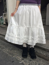 マイエル フリル シャーリング ティアード ミディ スカート