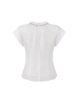 Spiral Crystal Ribbon Sheer Mock Neck Blouse White