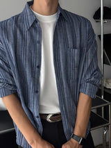 ASCLO Linen Denim Stripe Over Shirt (2color)